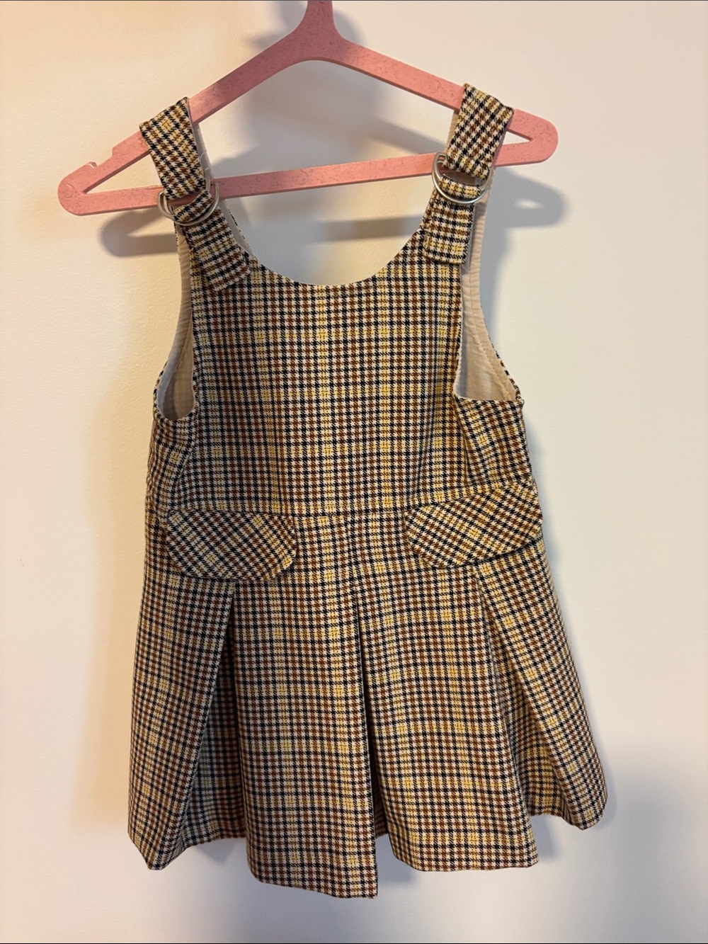Zara Girls Plaid Pinafore Dress - Tan, Black, Cream